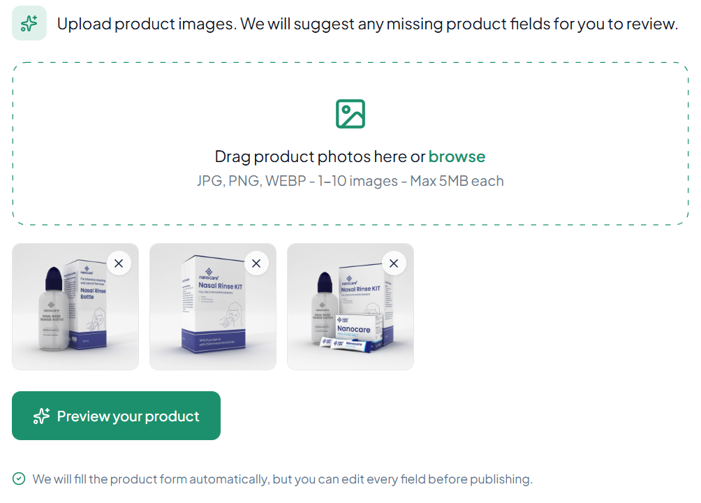 Upload 4 Product Photos
